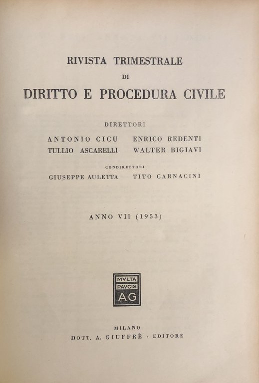 Rivista trimestrale di diritto e procedura civile. Diretta da: Antonio … | Immagine Gallery 2