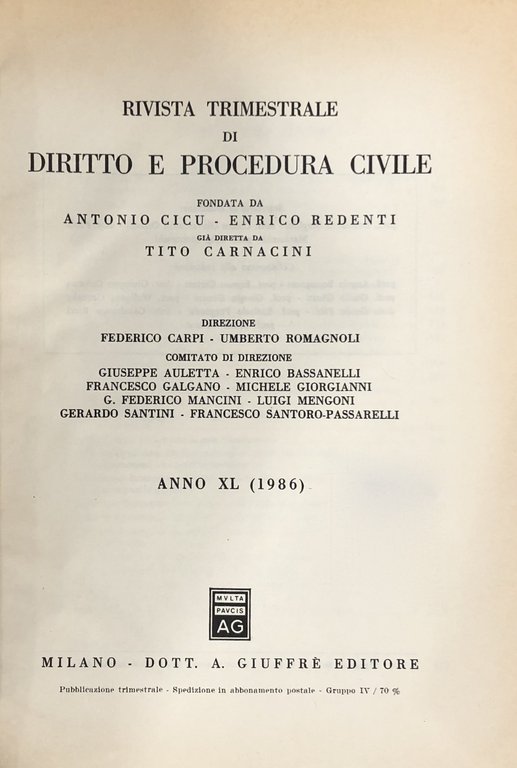 Rivista trimestrale di diritto e procedura civile. Fondata da: A. … | Immagine Gallery 2