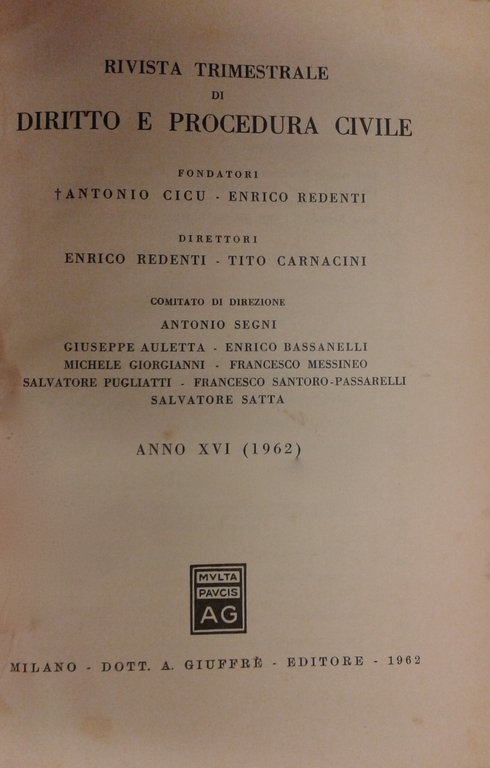 Rivista trimestrale di diritto e procedura civile. Fondata da: A. … | Immagine Gallery 2