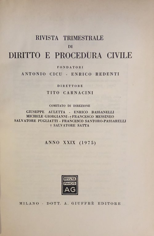 Rivista trimestrale di diritto e procedura civile. Fondata da: A. … | Immagine Gallery 2