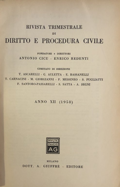Rivista trimestrale di diritto e procedura civile. Fondata da: A. … | Immagine Gallery 2