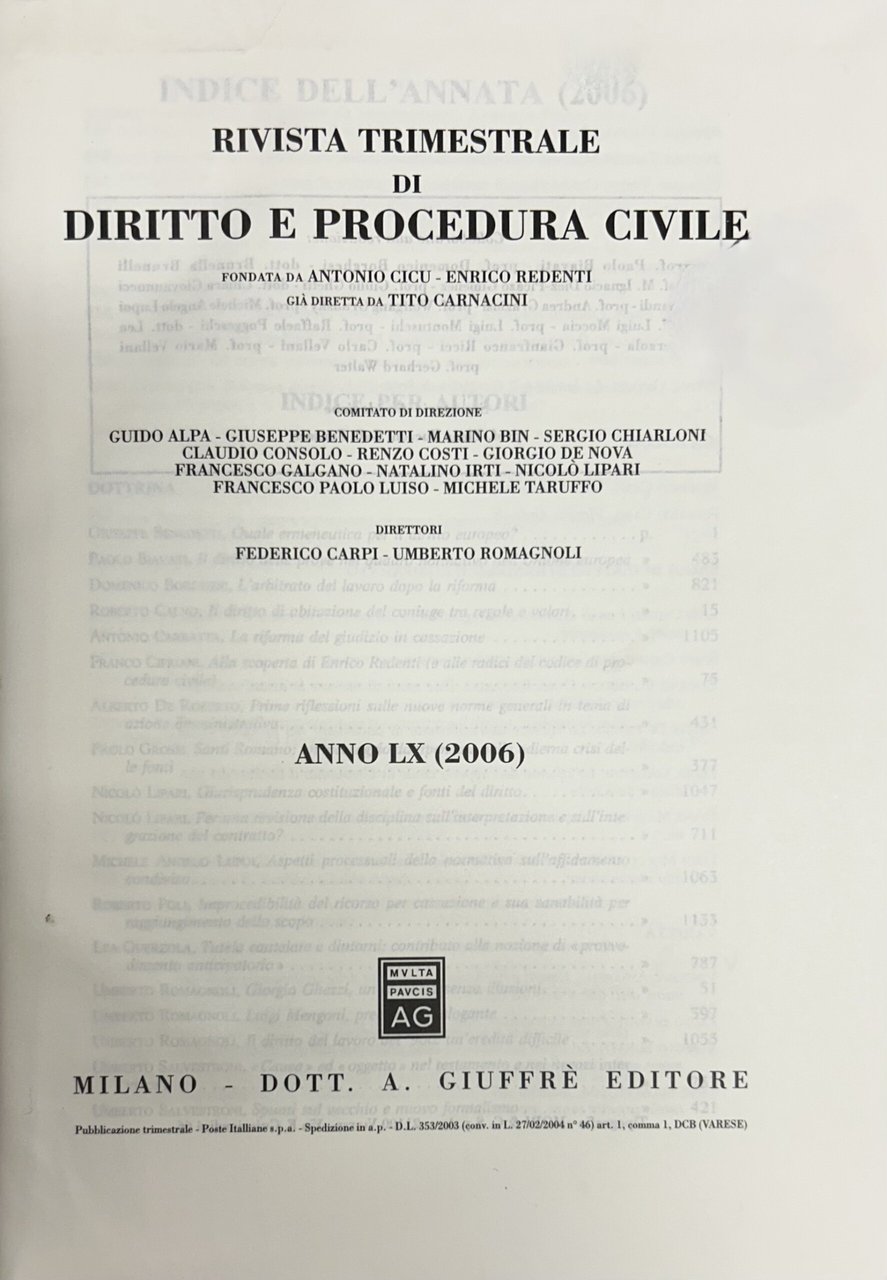 Rivista trimestrale di diritto e procedura civile. Fondata da: A. … | Immagine principale