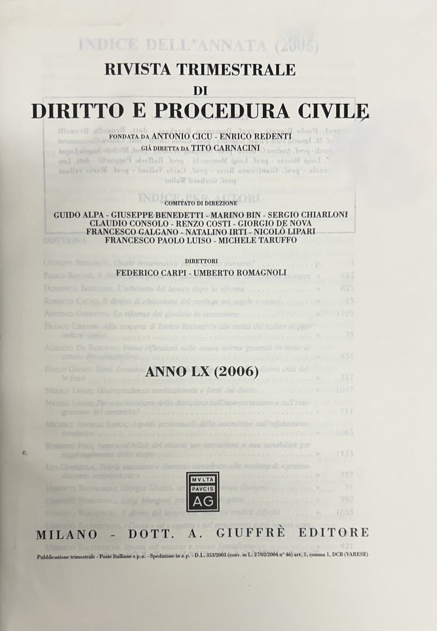 Rivista trimestrale di diritto e procedura civile. Fondata da: A. … | Immagine principale