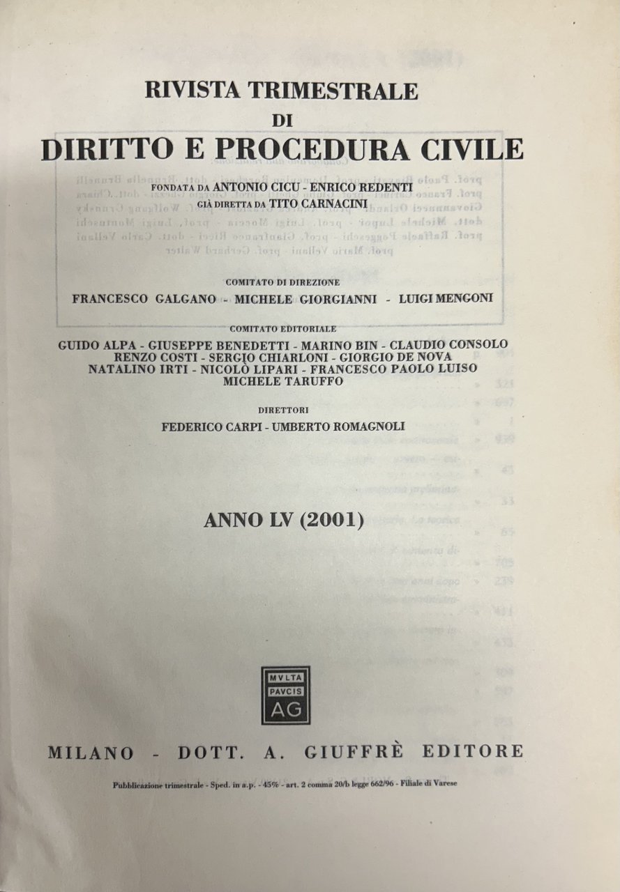 Rivista trimestrale di diritto e procedura civile. Fondata da: A. … | Immagine principale