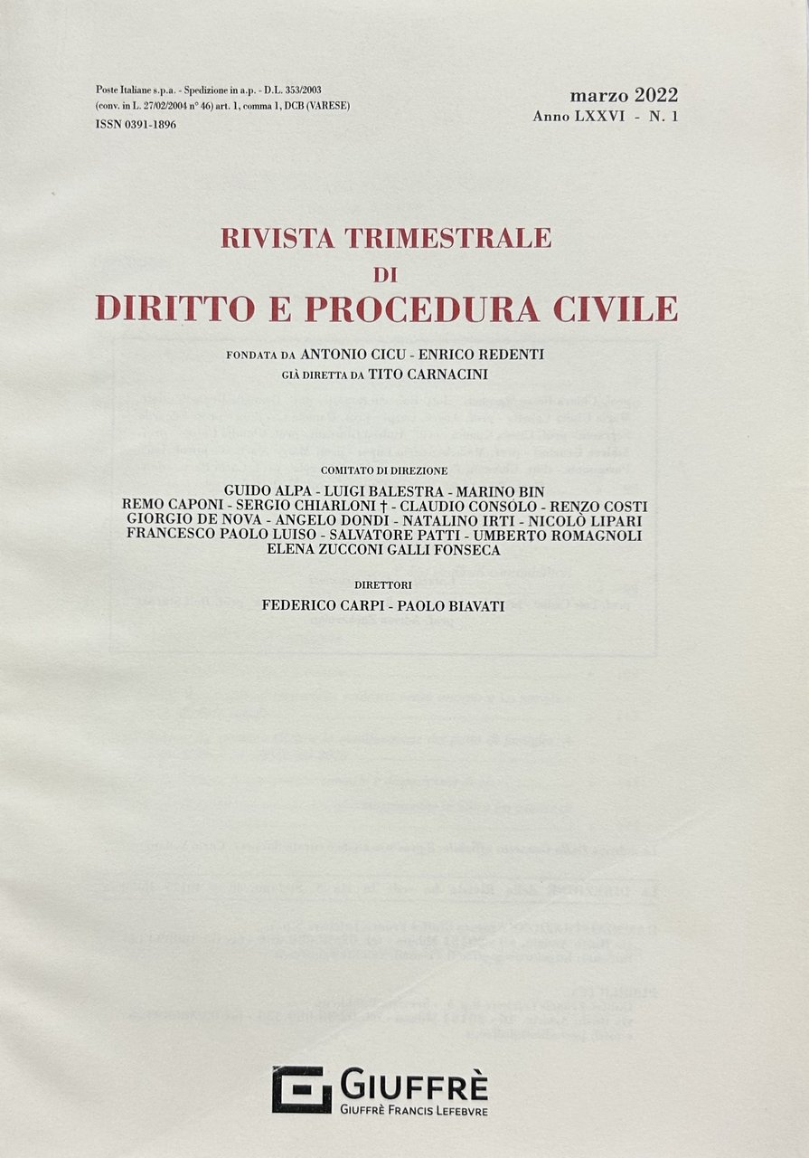 Rivista trimestrale di diritto e procedura civile. Fondata da: A. … | Immagine principale