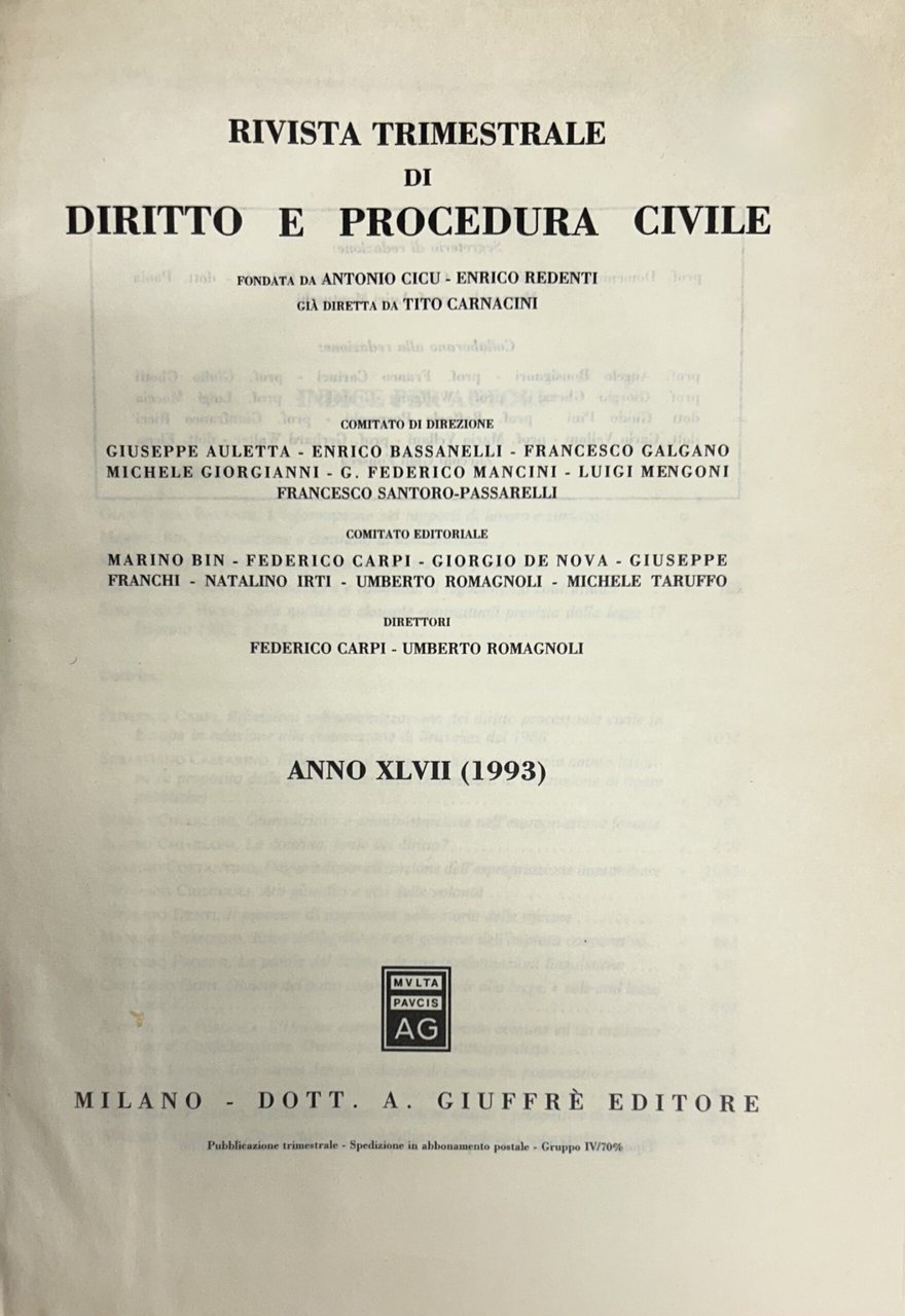 Rivista trimestrale di diritto e procedura civile. Fondata da: A. … | Immagine principale