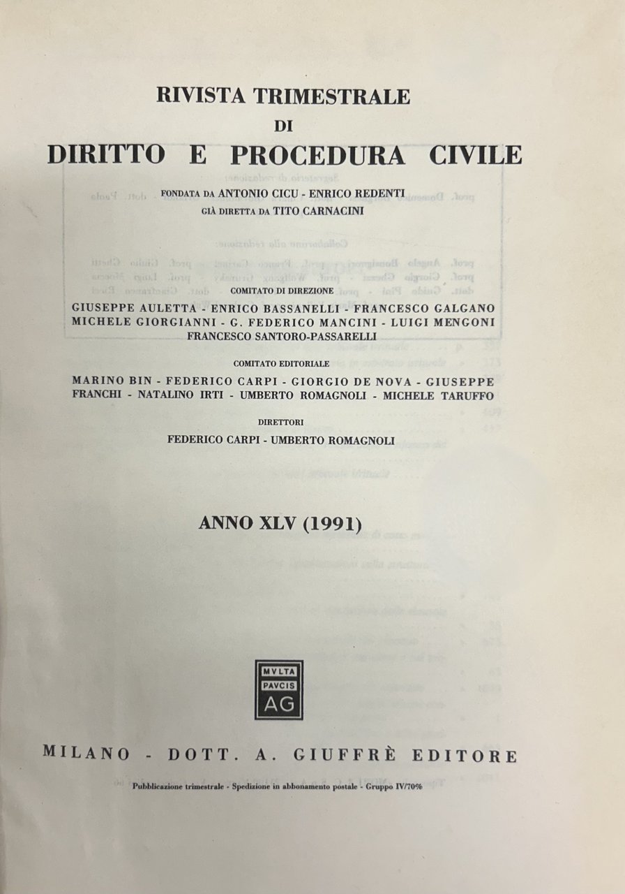 Rivista trimestrale di diritto e procedura civile. Fondata da: A. … | Immagine principale