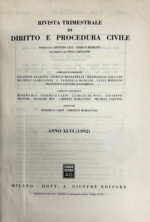 Rivista trimestrale di diritto e procedura civile. Fondata da: A. … | Immagine Gallery 2