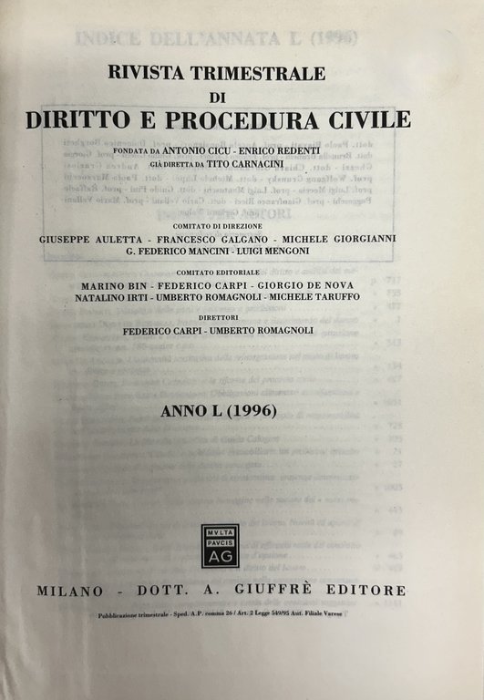 Rivista trimestrale di diritto e procedura civile. Fondata da: A. … | Immagine Gallery 2