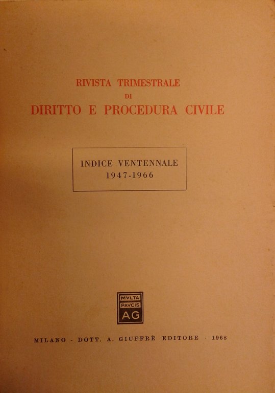 Rivista trimestrale di diritto e procedura civile. Indice ventennale 1947-1966 | Immagine Gallery 2