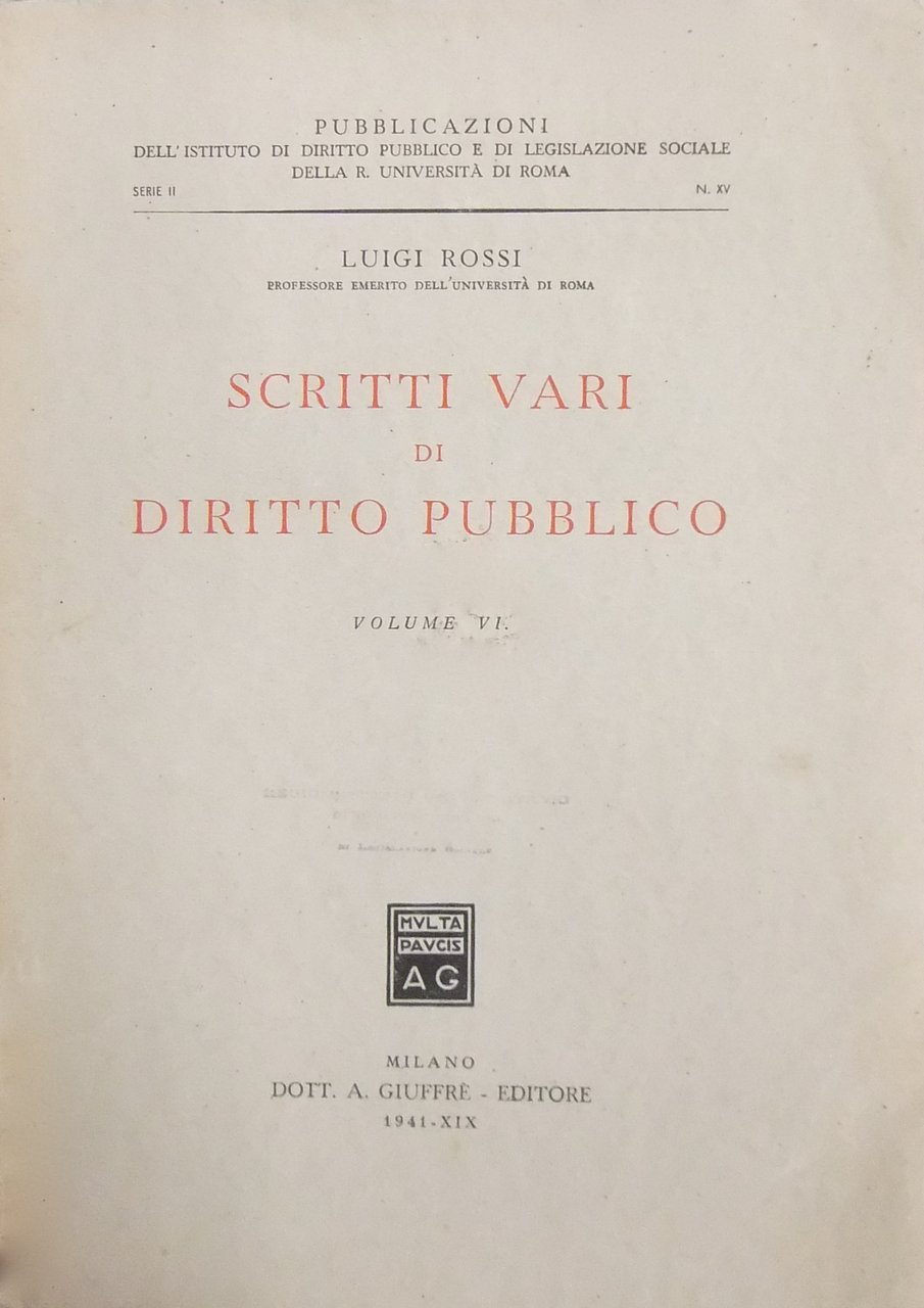 Scritti vari di diritto pubblico. Vol. VI | Immagine principale