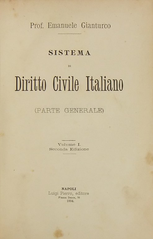 Sistema di Diritto Civile Italiano. Vol. I - Parte generale … | Immagine Gallery 2