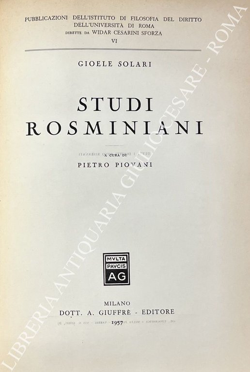 Studi rosminiani. A cura di Pietro Piovani | Immagine Gallery 2