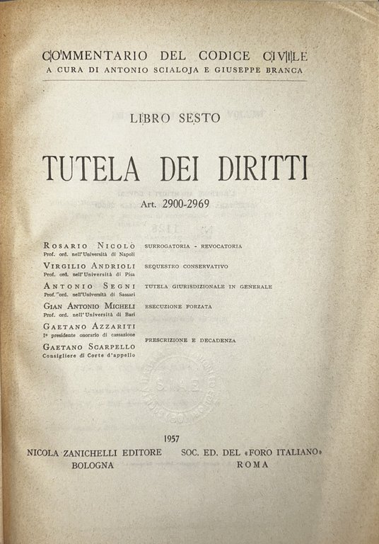 Surrogatoria. Revocatoria (Nicolò). Sequestro conservativo (Andrioli). Tutela giurisdizionale in generale … | Immagine Gallery 4