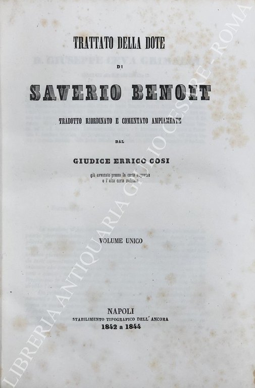 Trattato della dote tradotto, riordinato e comentato ampiamente dal Giudice … | Immagine Gallery 2