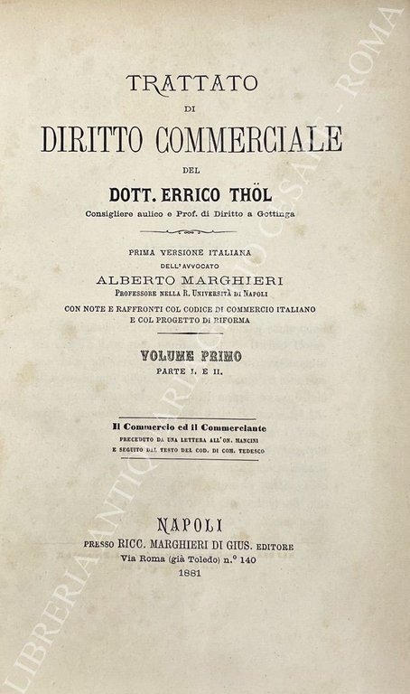 Trattato di diritto commerciale. Prima versione italiana dell'avvocato Alberto Marghieri … | Immagine Gallery 2