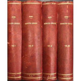 Trattato di medicina legale ordinato e compilato dal prof. Lorenzo Borri con la collaborazione dei prof. Attilio Cevidalli, Francesco Leoncini. Vol. I - Introduzione, Parte I - Lesività. Sezione prima - Dottrina generale. Infortunistica. Prestazioni di lesività. Vol. II, Parte I - Lesività. Sezione seconda - Dei determinismi lesivi in particolare. (Sommario sul frontespizio). Vol. III, Parte II - Sessualità. Sezione prima. Reati contro il buon costume. Aborto criminoso. Infanticidio. Sezione seconda. Matrimonialita. Filiazione. (Sommario sul frontespizio). Vol. IV, Parte III - Sezione prima. Psicoantropologia forense. Sezione seconda Deontologia medico sociale. Parte IV - Tecnologia. Tanatologia forense. Sussidi tecnici di accertamento.