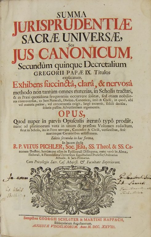 Vitus Pichler . Summa Jurisprudentiae sacrae universae, seu Jus canonicum, … | Immagine Gallery 2