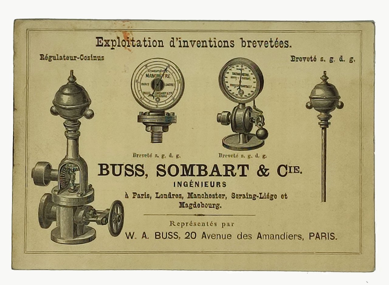 ANTICO CARTONCINO PUBBLICITARIO ILLUSTRATO della ditta BUSS, SOMBART & Cie …