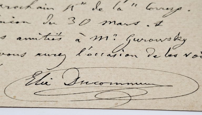 carta postale manoscritta con autografo originale di Elie Ducommun