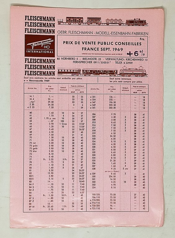 Catalogo FLEISCHMANN '69 con listino prezzi (più due depliant)