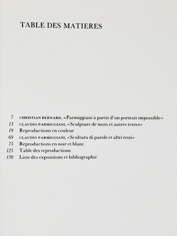 CLAUDIO PARMIGGIANI (catalogo exposition Villa Arson Nizza 1987)
