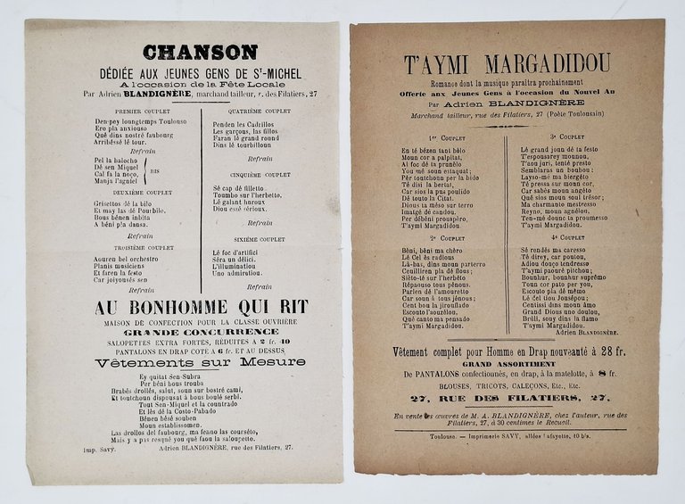 DUE ORIGINALI E ANTICHI VOLANTINI PUBBLICITARI DI ADRIEN BLANDIGNERE marchand … | Immagine Gallery 2