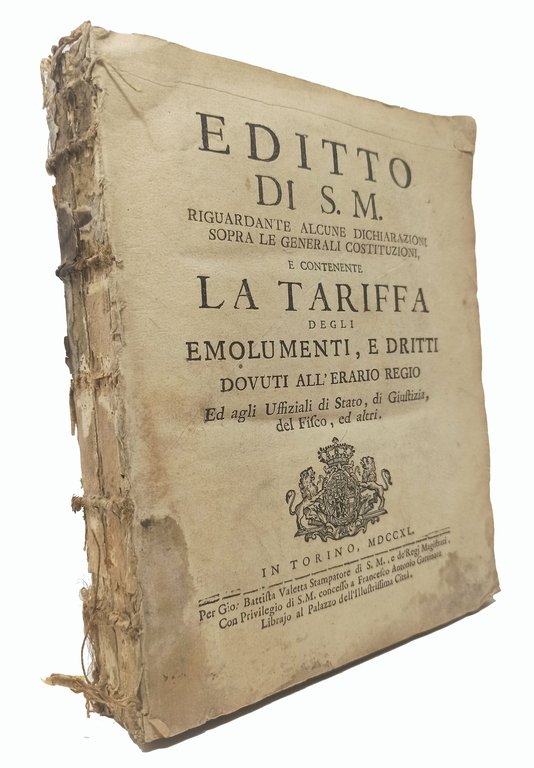 EDITTO DI S. M. Riguardante alcune dichiarazioni sopra le generali …