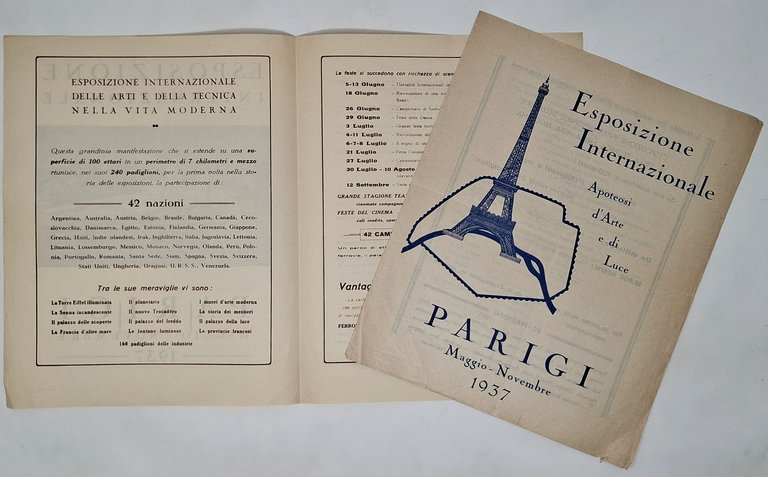 ESPOSIZIONE INTERNAZIONALE PARIGI MAGGIO - NOVEMBRE 1937 (2 brochure pubblicitarie)