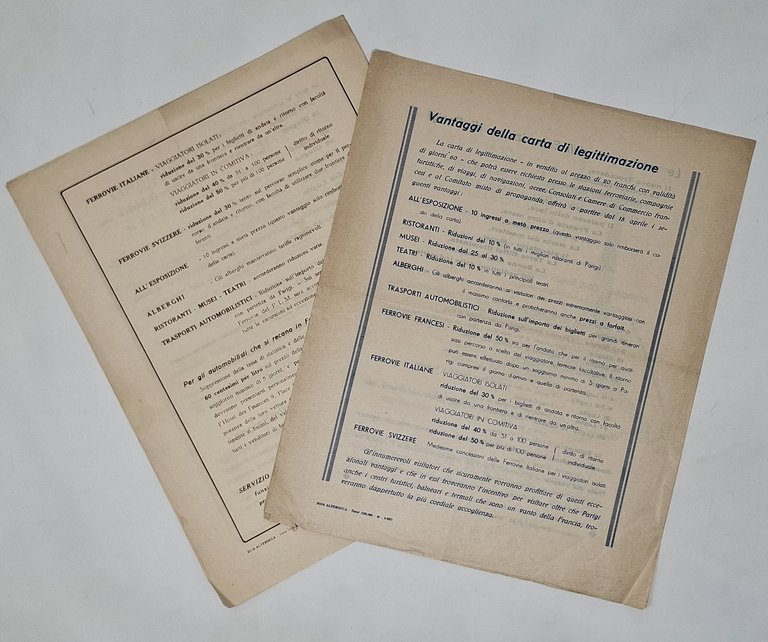 ESPOSIZIONE INTERNAZIONALE PARIGI MAGGIO - NOVEMBRE 1937 (2 brochure pubblicitarie)