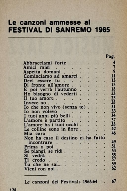 LE CANZONI DEL FESTIVAL 1965 / 15° Festival della canzone …