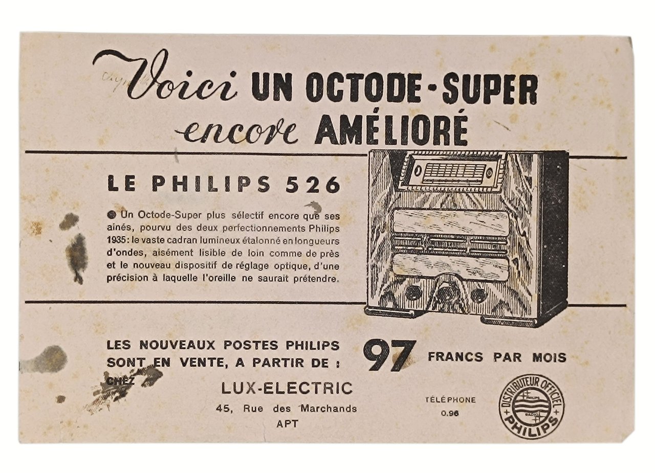 LE PHILIPS 526 (pubblicità originale d'epoca su carta assorbente)