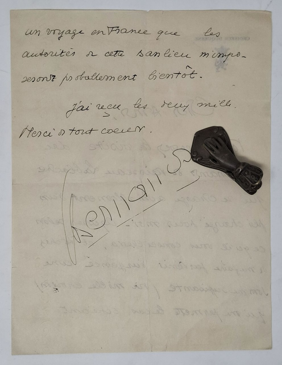 lettera manoscritta con autografo originale di Georges Bernanos