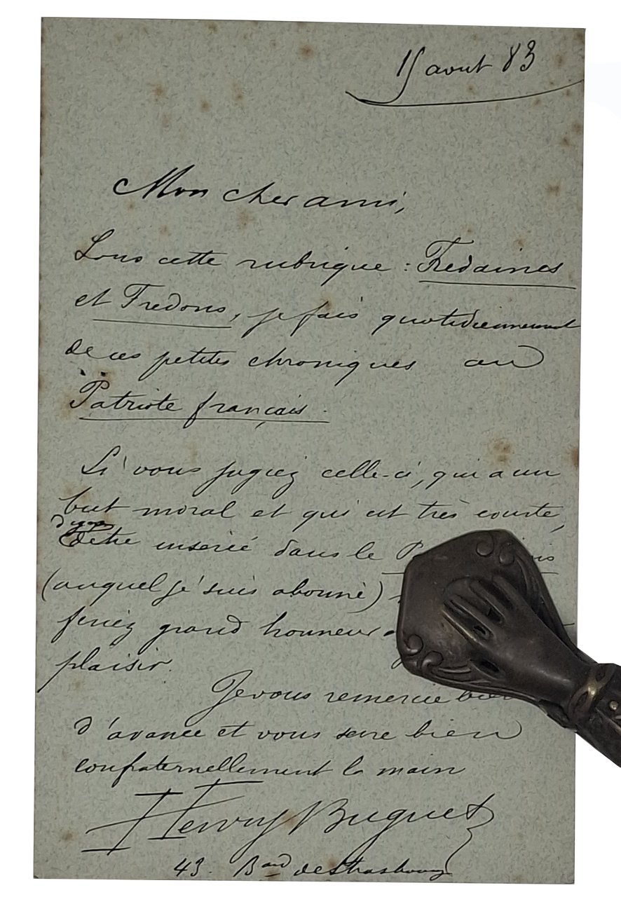 lettera manoscritta con autografo originale di Henry Buguet | Immagine principale
