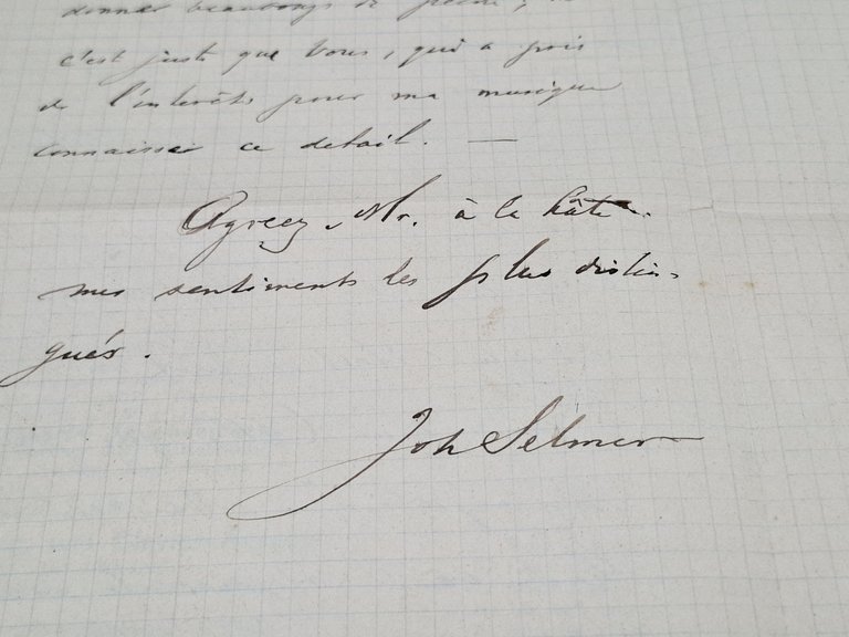 lettera manoscritta con autografo originale di Johan Selmer