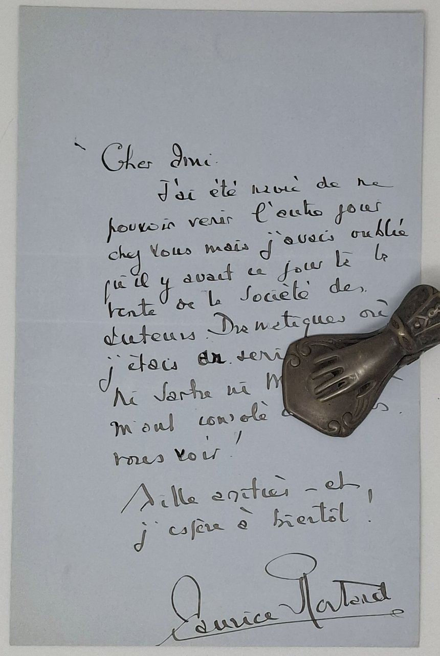 lettera manoscritta con autografo originale di Maurice Rostand