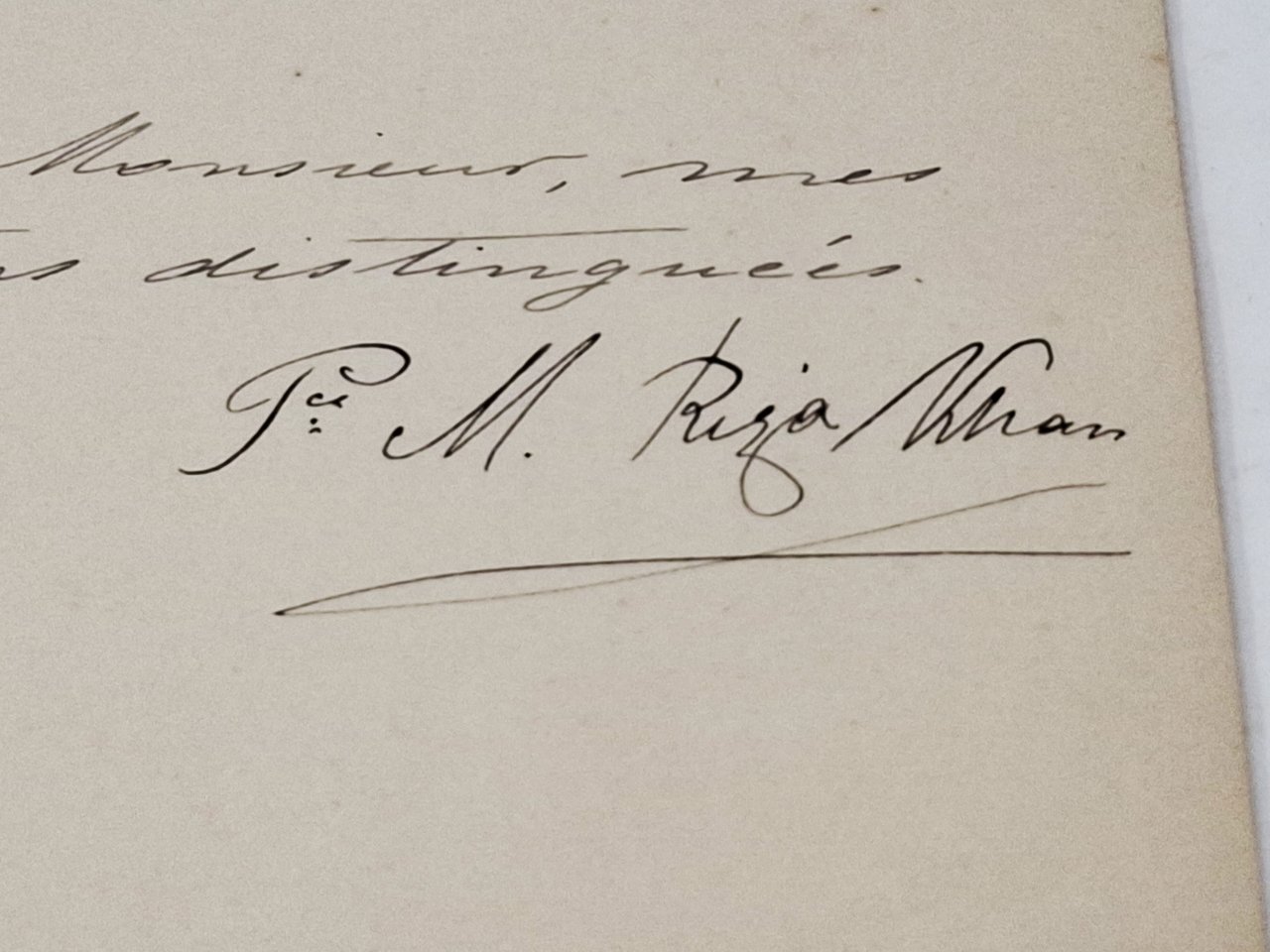 lettera manoscritta con autografo originale di Mirza Riza Khan