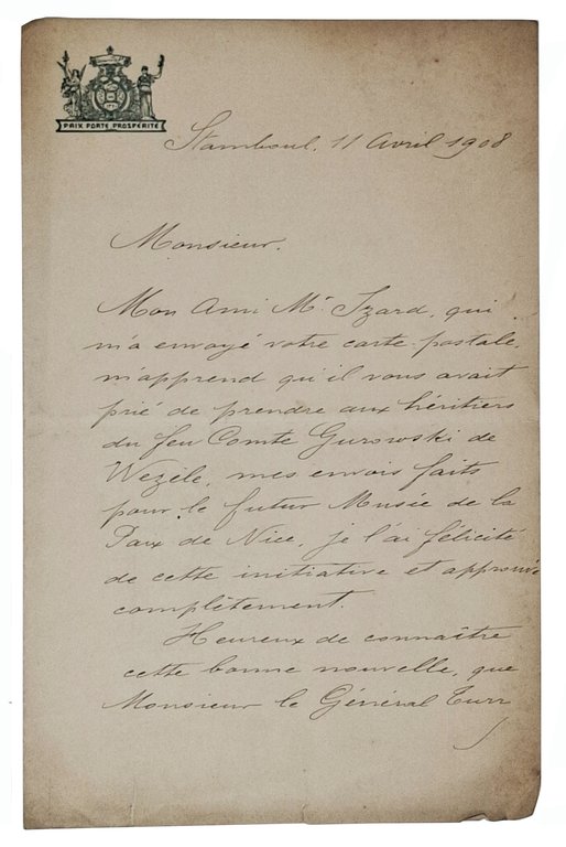 lettera manoscritta con autografo originale di Mirza Riza Khan