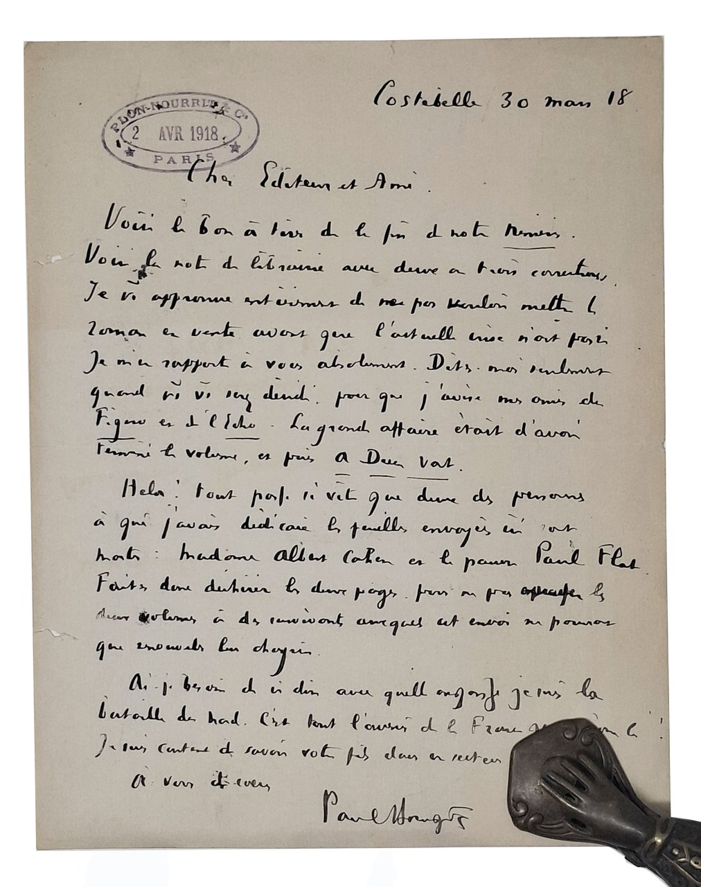 lettera manoscritta con autografo originale di Paul Charles Joseph Bourget | Immagine principale