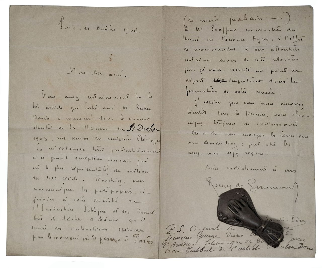 lettera manoscritta con autografo originale di Remy De Gourmont