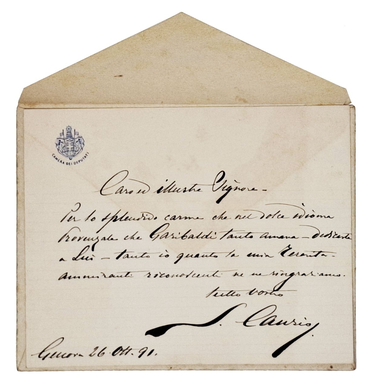 lettera manoscritta con autografo originale di Stefano Canzio