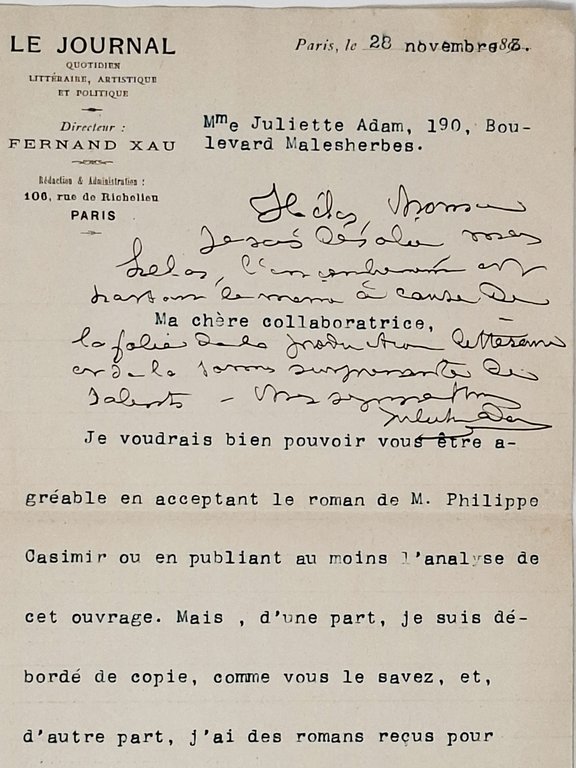 lettera originale con autografi di Juliette Adam e di Fernand … | Immagine Gallery 2