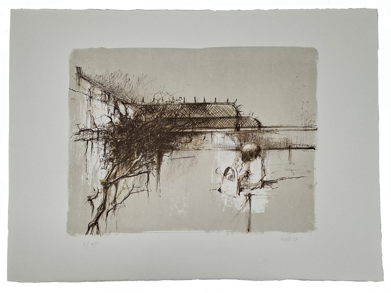 Litografia senza titolo numerata e firmata - bambina con innaffiatoio …