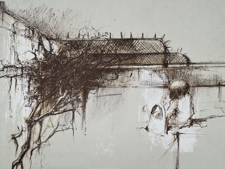 Litografia senza titolo numerata e firmata - bambina con innaffiatoio …