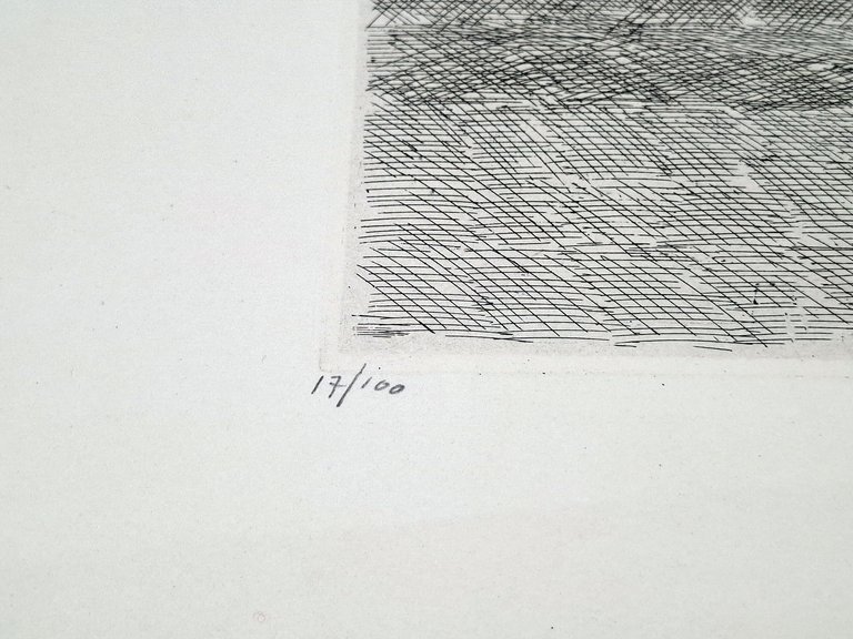 Litografia senza titolo (paesaggio agreste con casolare) firmata e numerata