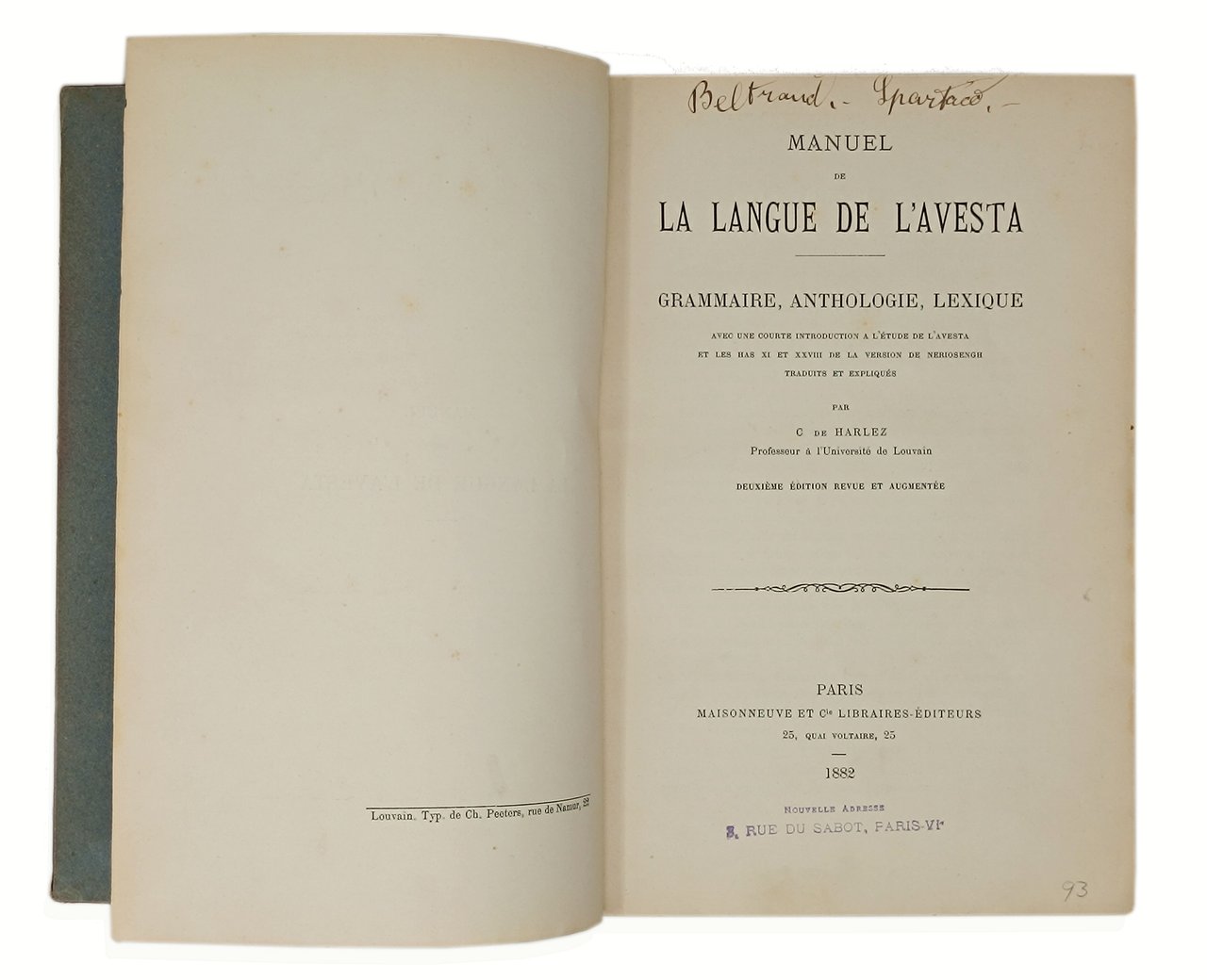 MANUEL DE LA LANGUE DE L'EVESTA / Grammaire, anthologie, lexique