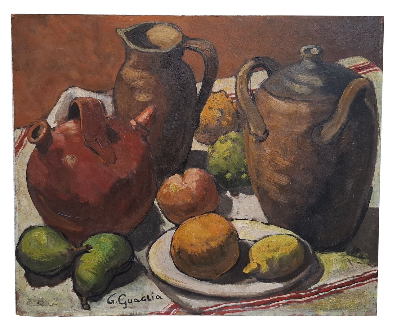 NATURA MORTA CON BROCCHE E FRUTTA (olio su masonite) | Immagine principale