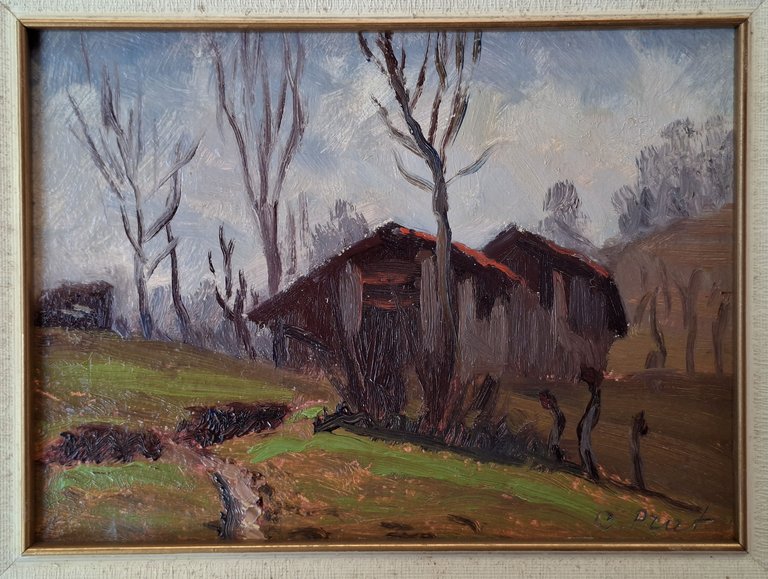 Olio su tavola [paesaggio rurale con alberi spogli e un … | Immagine Gallery 2
