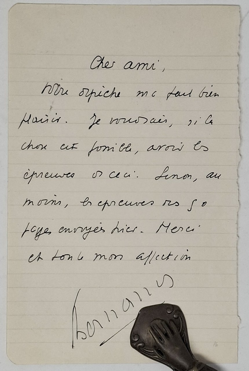 testo manoscritto con autografo originale di Georges Bernanos