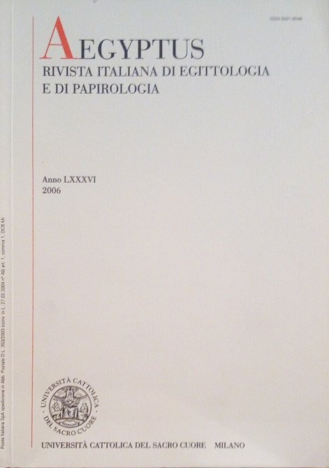 AEGYPTUS, RIVISTA ITALIANA DI EGITTOLOGIA E DI PAPIROLOGIA - ANNO …